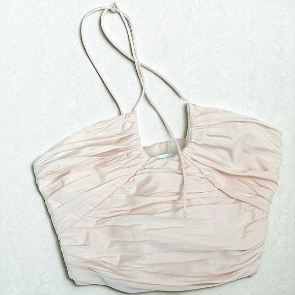 NWT Zara Ruched Halter Crop Top Blush Pink Strapless Corset Bustier Y2K Party - Picture 2 of 6